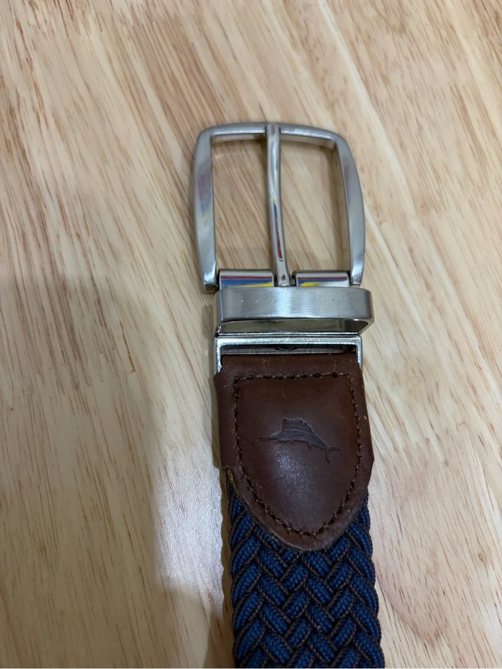 Tommy Bahama Mixed Media Braided Belt Leather Details Silver Buckle Classic